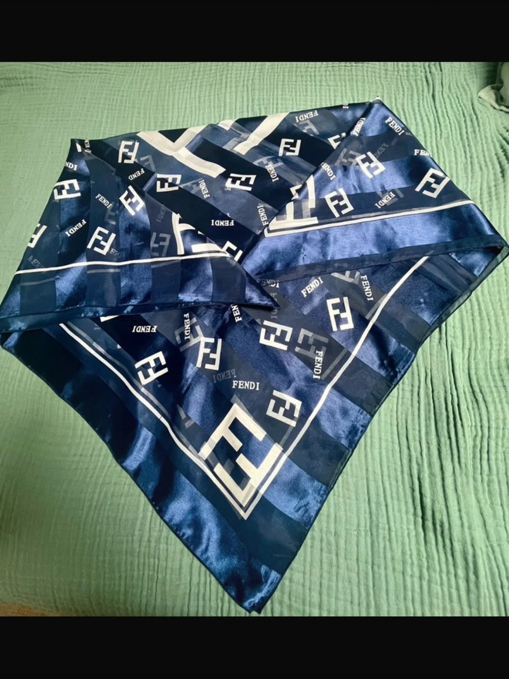 Fendi Navy and White Signature Logo Throw